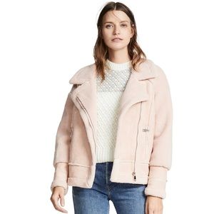 Apparis Pale Pink Shearling Moto Jacket